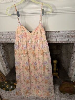 Storia Floral Babydoll Midi Dress Peach Pink Lavender Cottagecore Size Medium